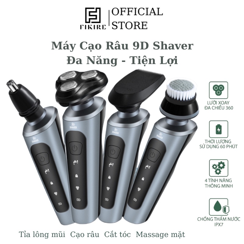 Máy Cạo Râu Đa Năng 9D SHAVER 4 In 1 - Máy Cạo Râu, Tỉa Lông Mũi, Massage Mặt, Cắt Tóc