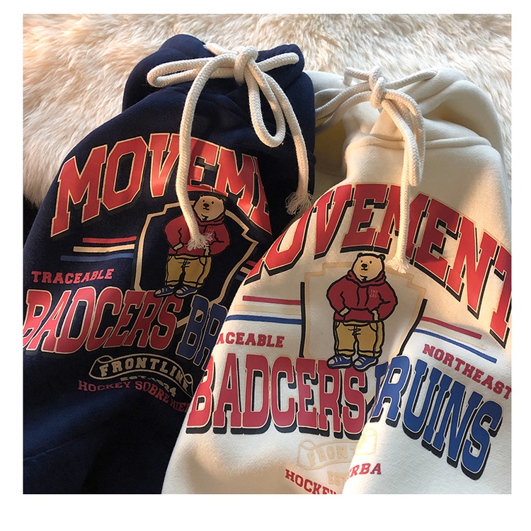 ZHELIHANGFEI Áo Hoodie In Hình Gấu Phong Cách Retro Mỹ Dễ Phối Đồ