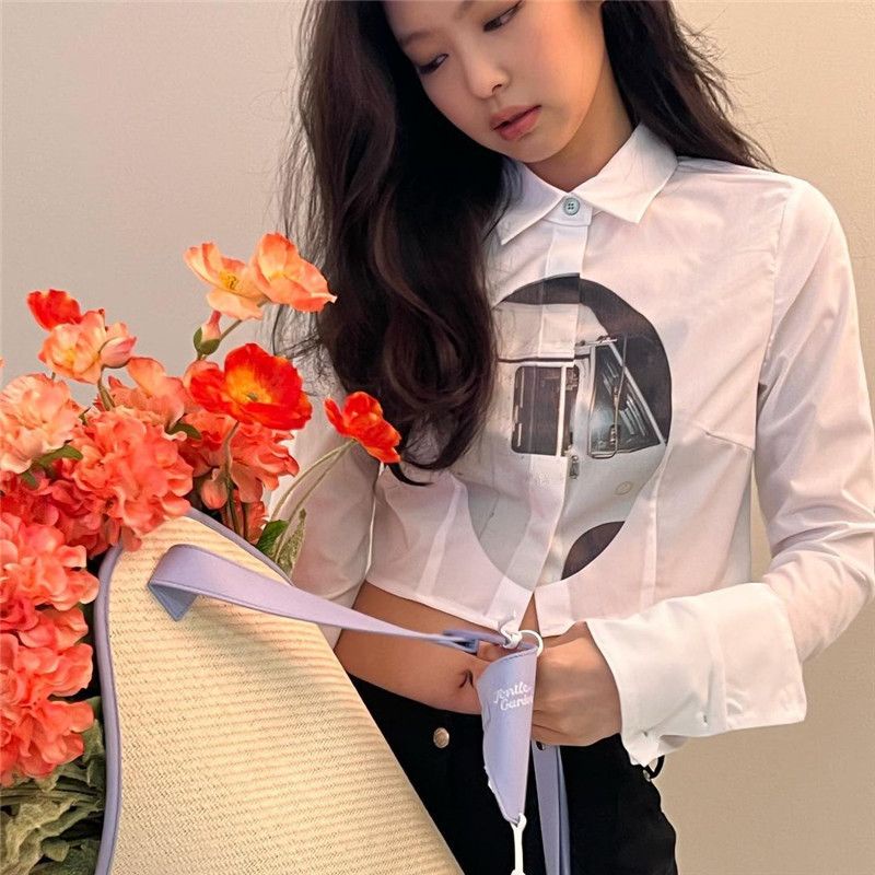Honypove Shirt printing long -sleeved hot girl shirt tide2022