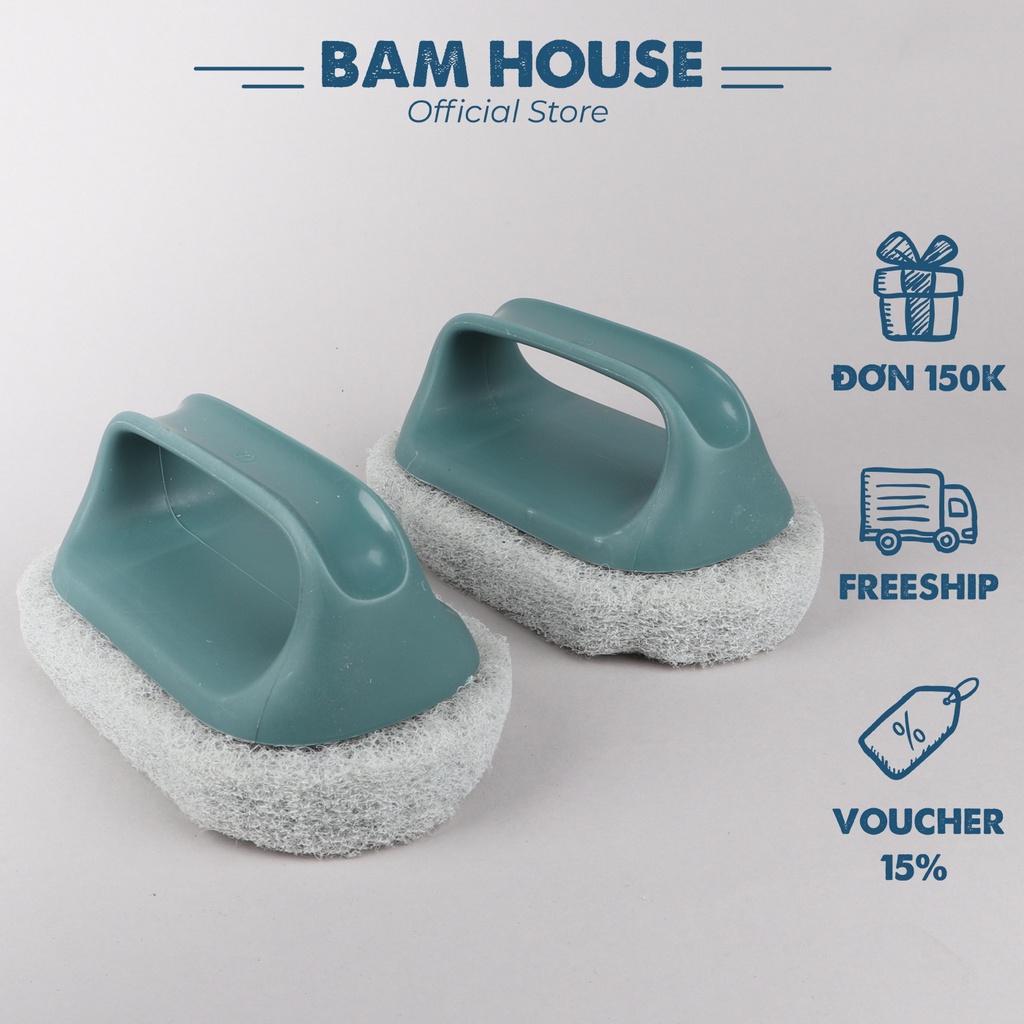 Bàn chải chà bồn rửa chén Bam House bề mặt cước siêu sạch có tay cầm xanh CBTC02