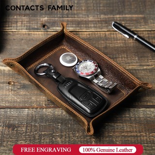 CONTACTS FAMILY Da Thật Chính Hãng Để Bàn Khay Bảo Quản Trang Sức Chìa Khóa Trang Trí Nhà Cửa Chuột Khay Ví Tiền Xu Da Nubuck Gấp Hộp Bảo Quản
