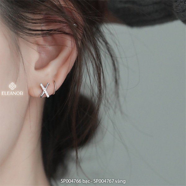 Bông tai nữ chữ X Eleanor Accessories nhỏ xinh đính đá phối vòng cung phụ kiện trang sức 4766