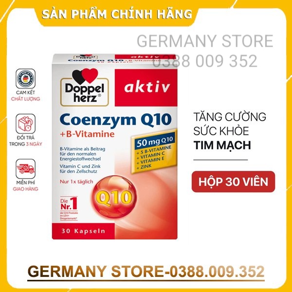 Viên uống bổ tim mạch, điều hòa huyết áp Doppelherz Aktiv Coenzyme Q10 - Hộp 30 viên