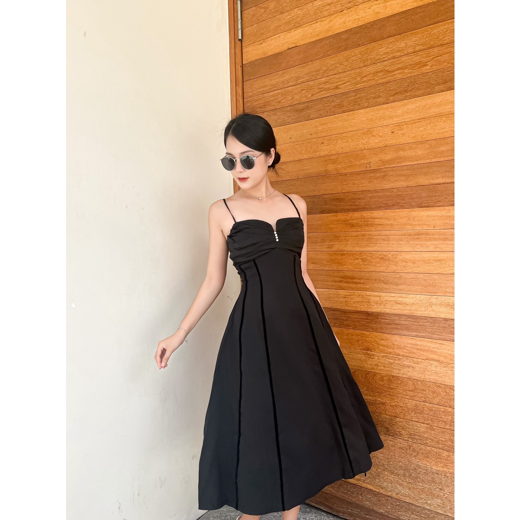 Đầm Dự Tiệc Hai Dây Gợi Cảm Dáng Xòe, Váy Maxi Xếp Ly YAMI DRESS