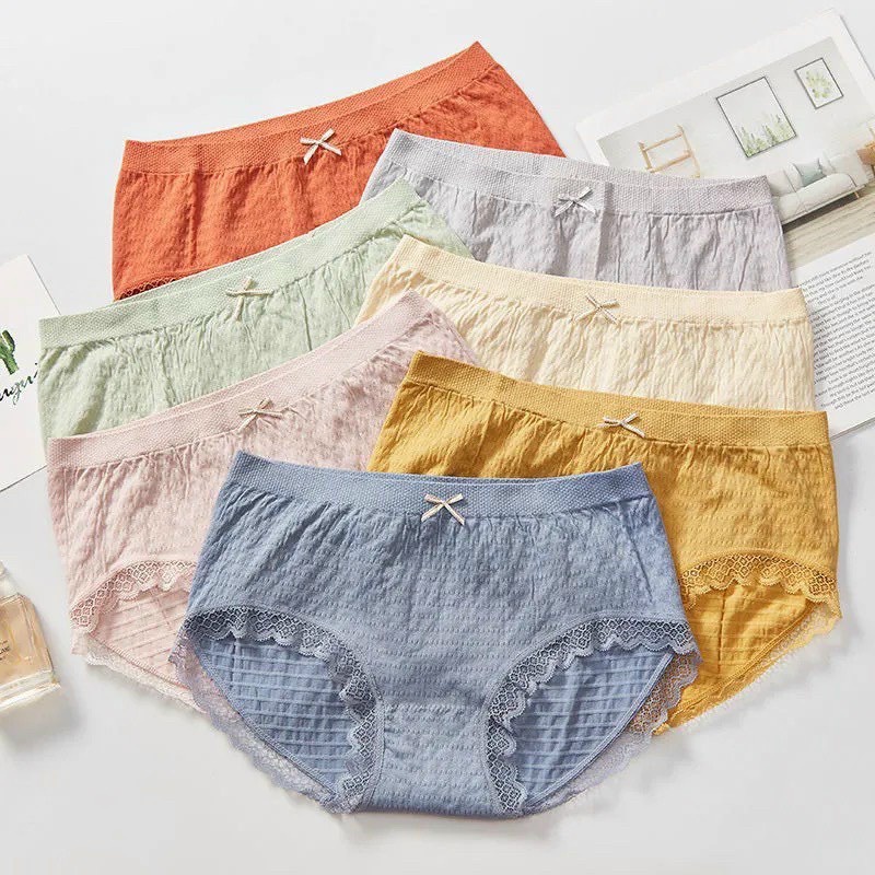 Quần Lót Nữ Cotton Thông Hơi Kháng Khuẩn Viền Ren Đính Nơ Xinh Mềm Mại Thoáng Khí Cực Mát