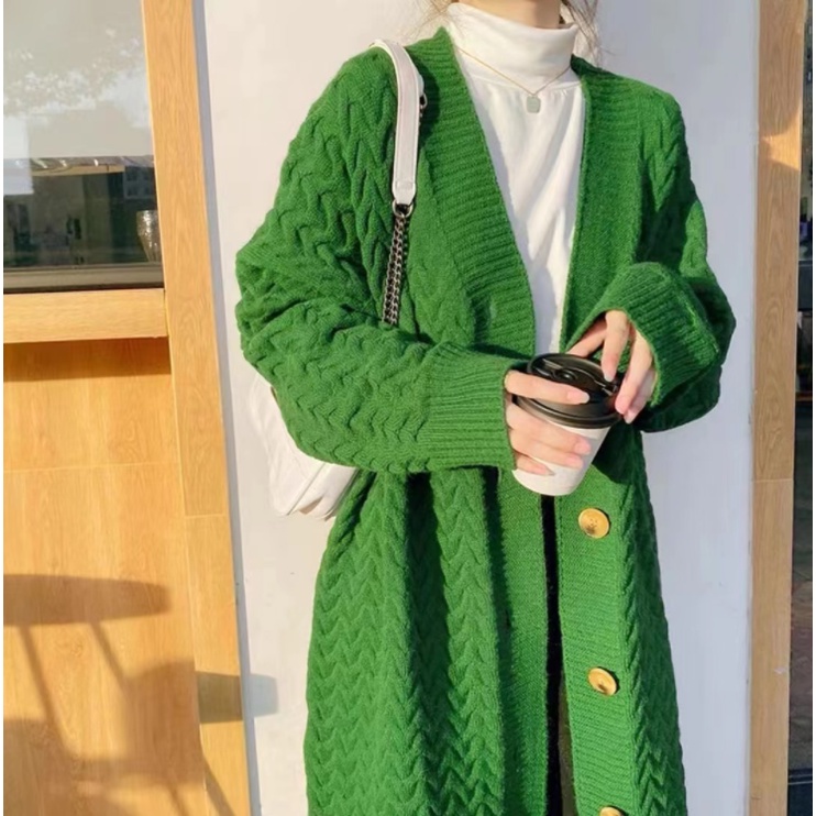 Áo Khoác cardigan Dệt Kim Dày Dáng Rộng Dài Qua Gối Thời Trang Thu Đông 2022
