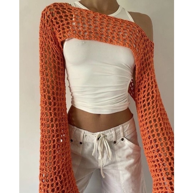 Áo khoác lưới len y2k handmade