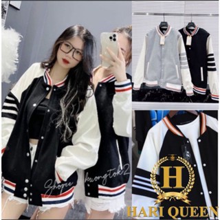 Áo khoác bomber Thom viền tay 2 màu Đen - Xám mẫu hot 2022 HARIQUEEN