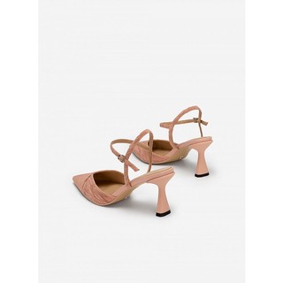 Vascara giày bít mũi nhọn phối vải xếp ly spool heel - bmn 0549 - màu hồng