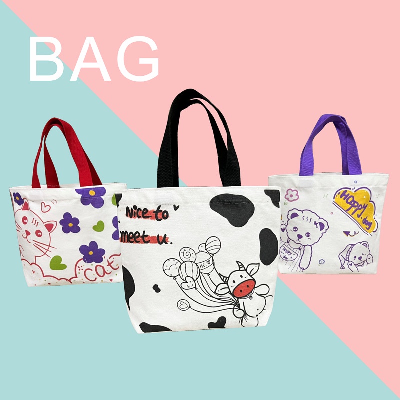 Túi Vải Canvas Vuông Nhỏ Xinh In Họa Tiết Động Vật Hoạt Hình Đáng Yêu Thời Trang 2022