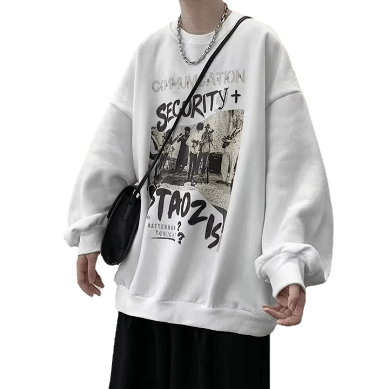 Áo Nỉ Dài Tay In Chữ Phong Cách Hiphop Đường Phố Hàn Quốc Cho Nam