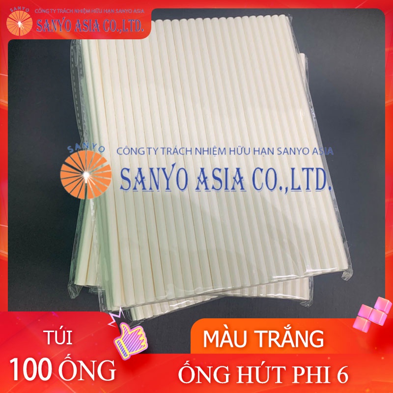 100 Ống hút giấy trắng Phi 6 Cao cấp - OHG.T06