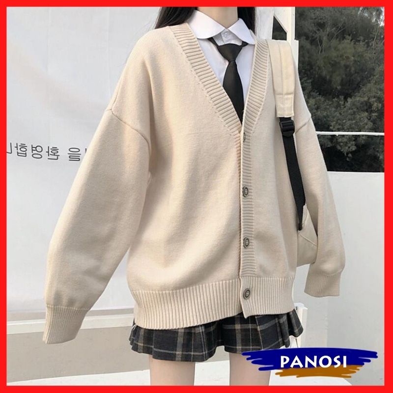Áo khoác cardigan trơn dáng basic form rộng kiểu dáng học sinh Hàn Quốc PANOSI - A700