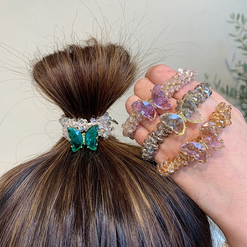 Dây buộc tóc CHLINS bằng cao su hình bướm đính đá pha lê đơn giản cho nữ