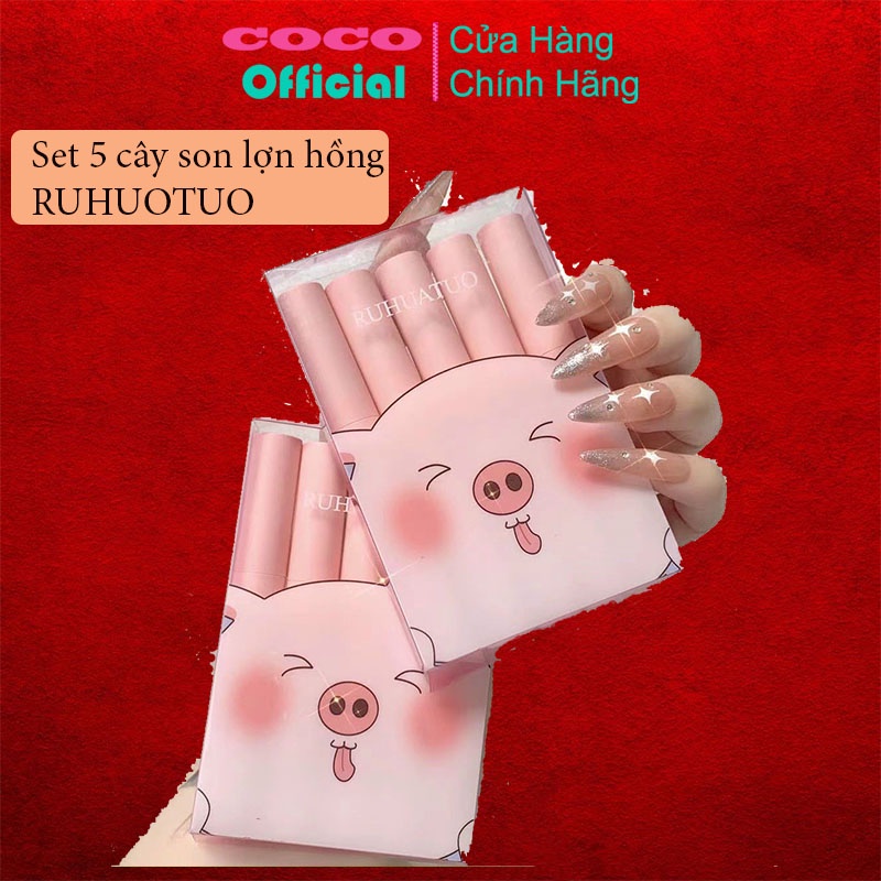 Set 5 cây son lợn hồng RUHUOTUO