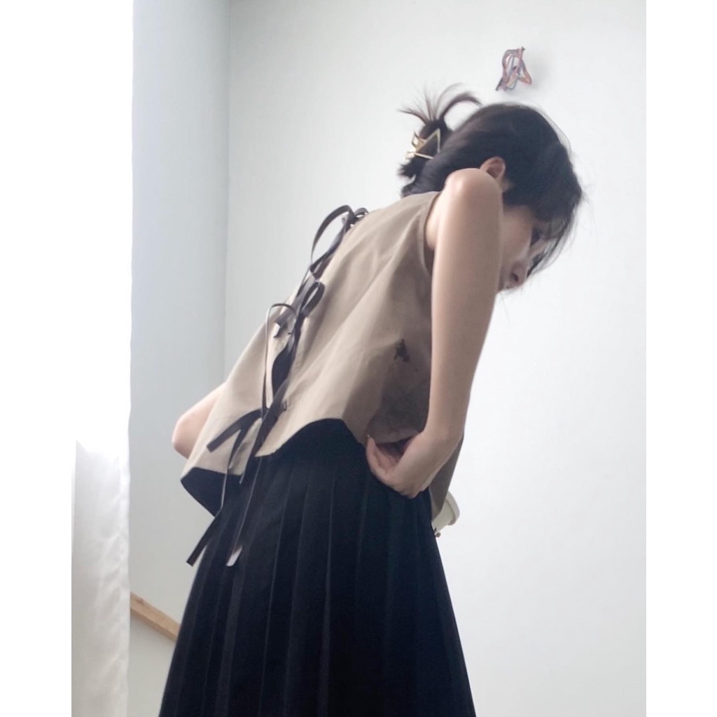 Áo kiểu croptop hở lưng thắt dây nơ cực hot , chất kaki dày dặn - immin.h