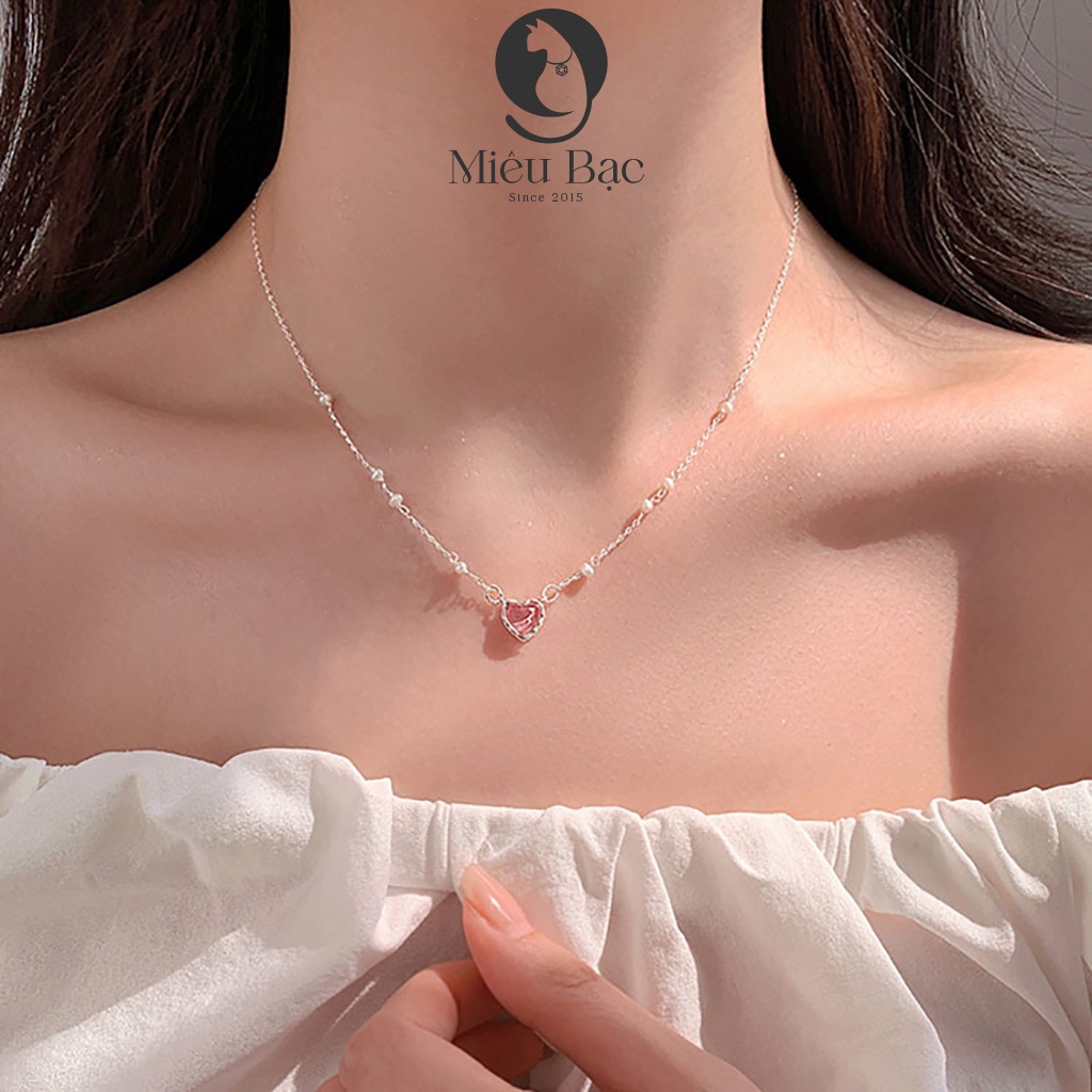 Dây chuyền bạc nữ trái tim đính hạt châu chất liệu bạc S925 thời trang phụ kiện trang sức Miêu Bạc D400445