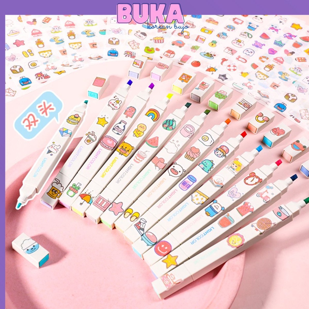 Bút highlight pastel 2 đầu, bút đánh dấu bút nhớ Light Color trang trí sổ bullet journal ( Lẻ 1 bút)