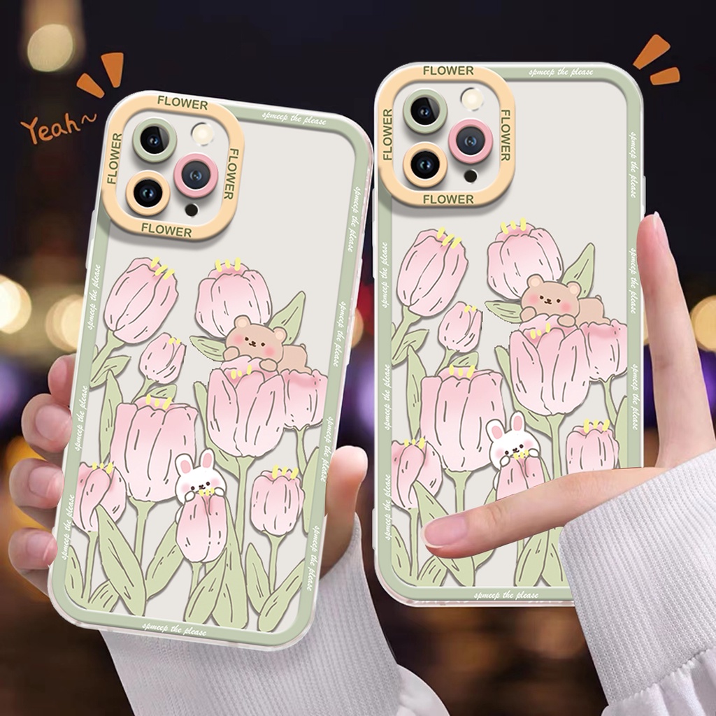 Ốp Điện Thoại TPU Silicon Mềm Trong Suốt Chống Sốc Hình Thỏ Và Hoa Cho Iphone 14 13 12 Pro Max 11 8 7 6S 14 Plus XS XR X