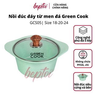 Nồi đúc đáy từ Green Cook, nồi chống dính đáy từ men đá xanh ngọc Green Cook GCS05