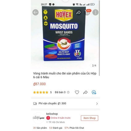 Hộp gồm 6 vòng tránh muỗi cho bé và người lớn Hovex