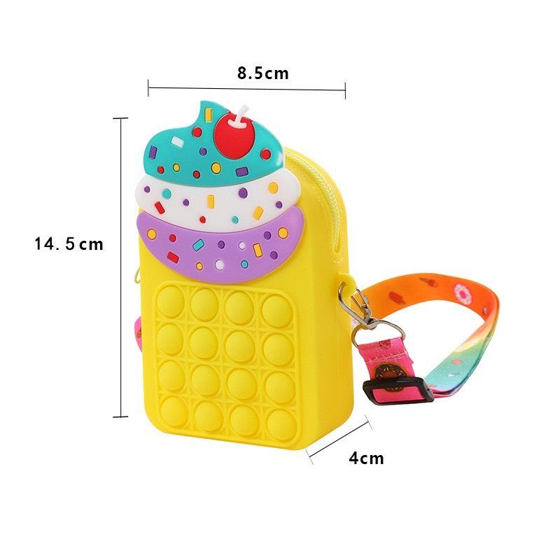 Balo, Túi đeo Pop it hình Ngựa Unicorn & Kem có dây cho bé yêu