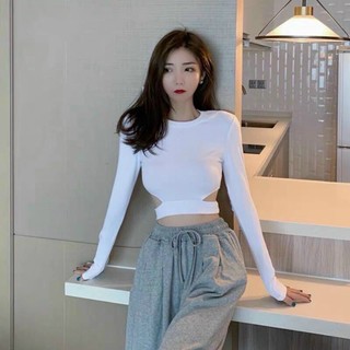 Áo Croptop Tay Dài Khoét Eo