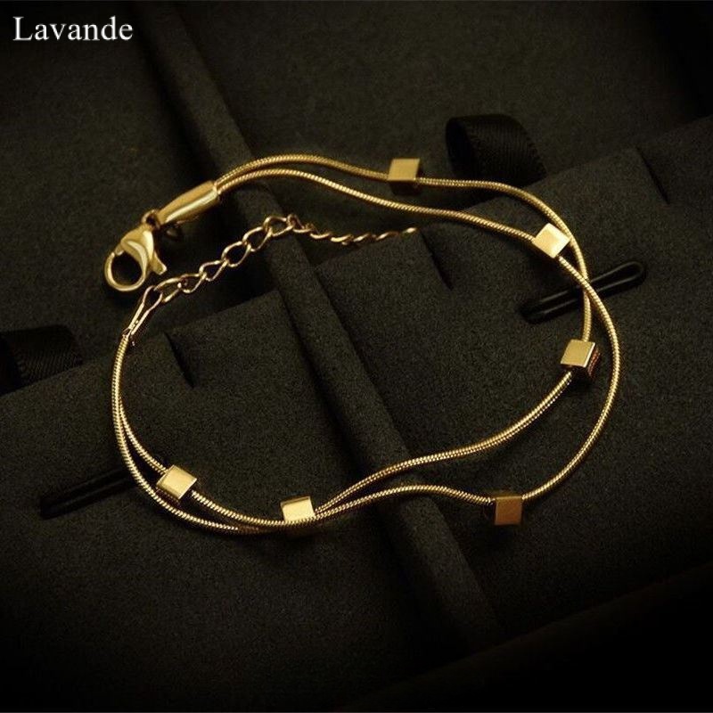 LAVANDE Vòng Đeo Tay Bằng Thép Titan Mạ Vàng 18K Hai Lớp Thiết Kế Đơn Giản Sang Trọng Cho Nữ CRMU