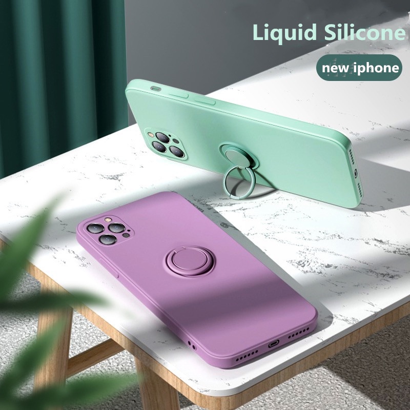 Ốp Điện Thoại Silicon Dẻo Kèm Giá Đỡ Nhẫn Cho iPhone 14 Pro Max 14 Plus 13 Pro 12 Mini 11 Pro Max