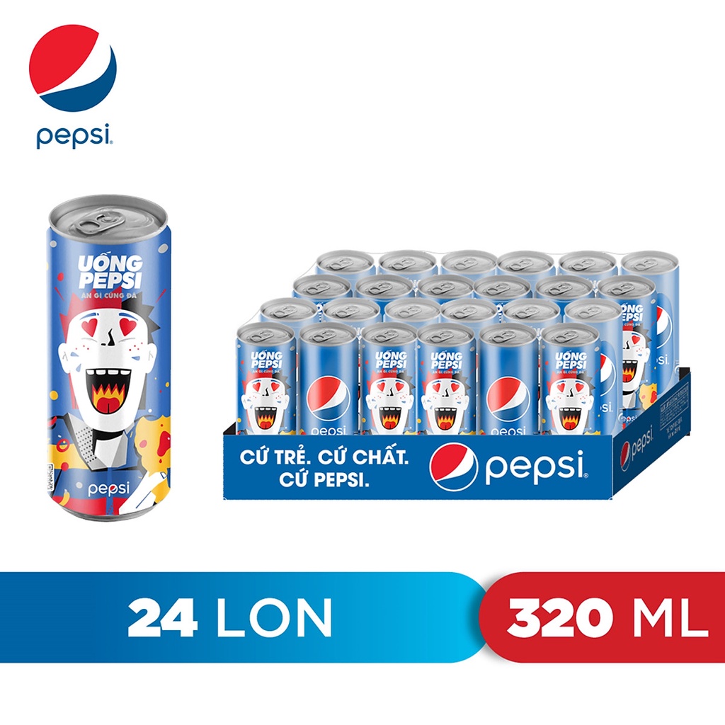 Thùng 24 Lon Nước Ngọt Có Gaz Pepsi (320ml/lon)