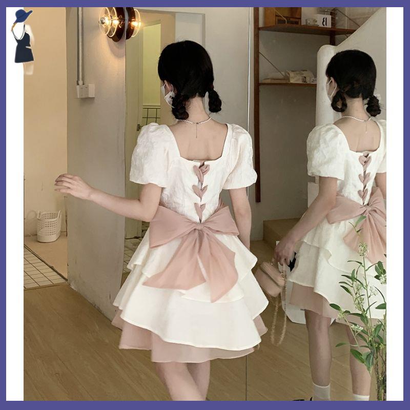 💞đầm babydoll chân váy chữ a Đầm Công Chúa Tay Phồng Ôm Eo Đính Nơ Thời Trang Mùa Hè 2022