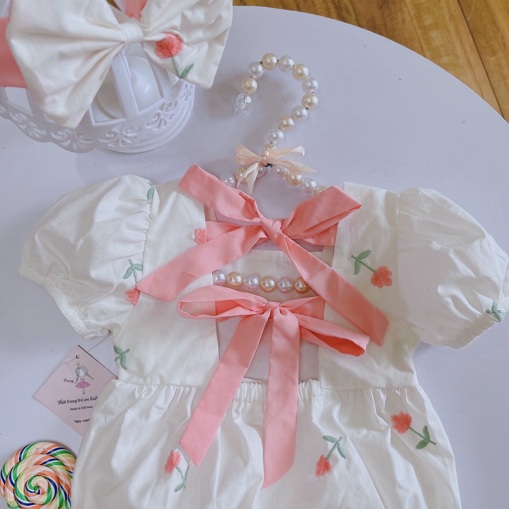 Body trắng thêu hoa hồng cam 🍓 🍓Như Ý House- mặc sinh Nhật- thôi nôi quà tặng, đi chơi- body bé gái