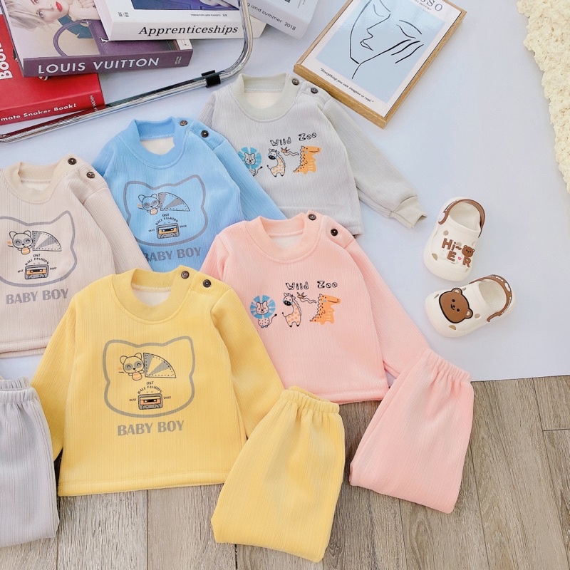 Bộ nỉ nhung lót lông bên trong mềm mại hàng quảng châu cao cấp cho bé trai và bé gái chất siêu đẹp