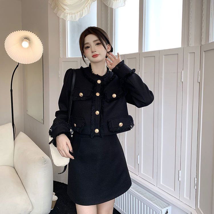 Set Áo Khoác Ngắn Tay Dài + Chân Váy Xẻ Tà Lưng Cao Thời Trang Mùa Thu 2022 Cho Nữ