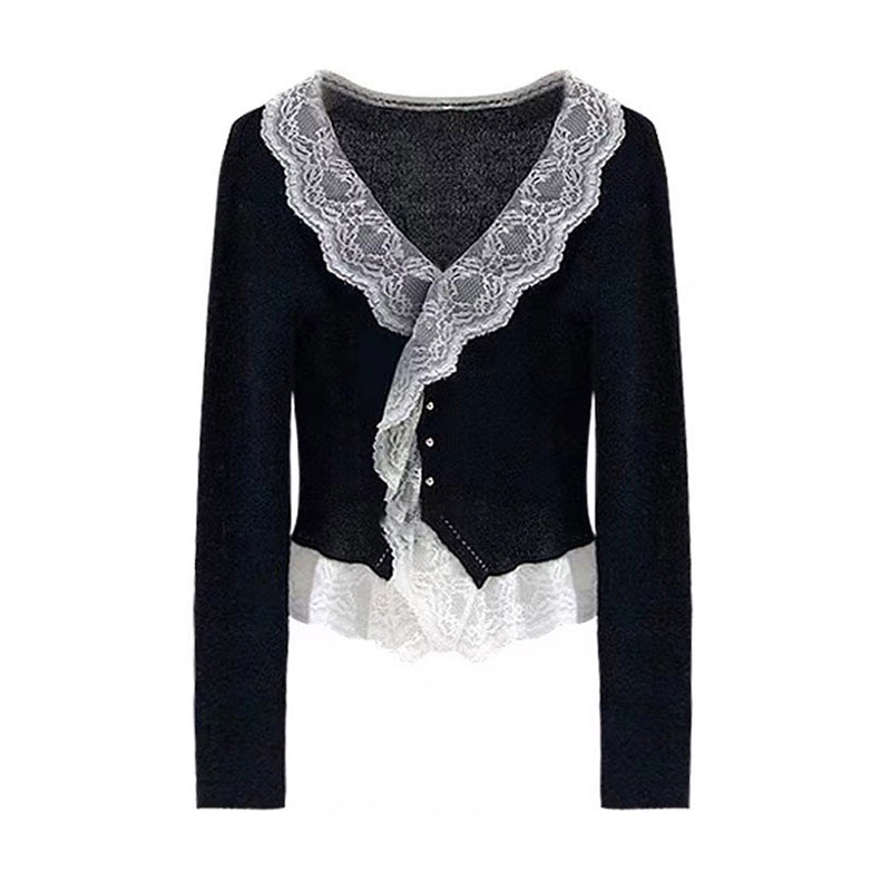 Áo Dệt Kim Phối Ren Phong Cách Hàn Quốc Thời Trang Cho Nữ