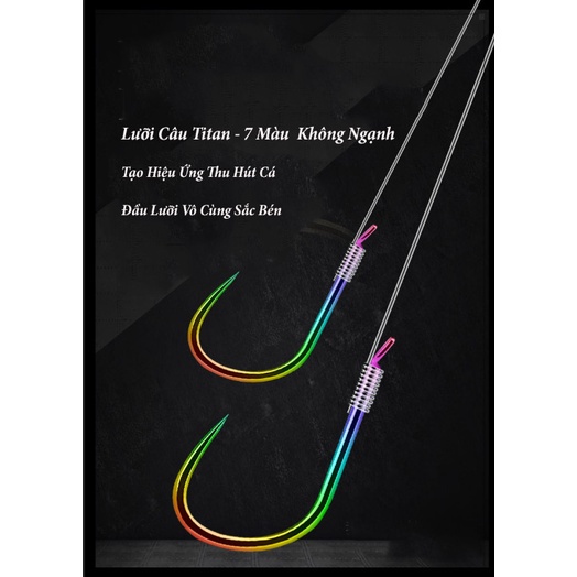Bảng 10 Cặp Lưỡi Câu Đôi Buộc Sẵn Titan 7 Màu Không Ngạnh Thẻo Câu Đài Cao Cấp