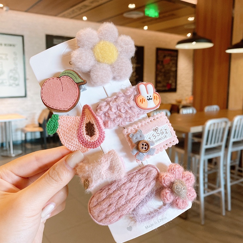 Bộ Kẹp Tóc Đính Nơ Và Hoa Bằng Lông Nhung Dễ Thương Xinh Xắn Dành Cho Bé Gái