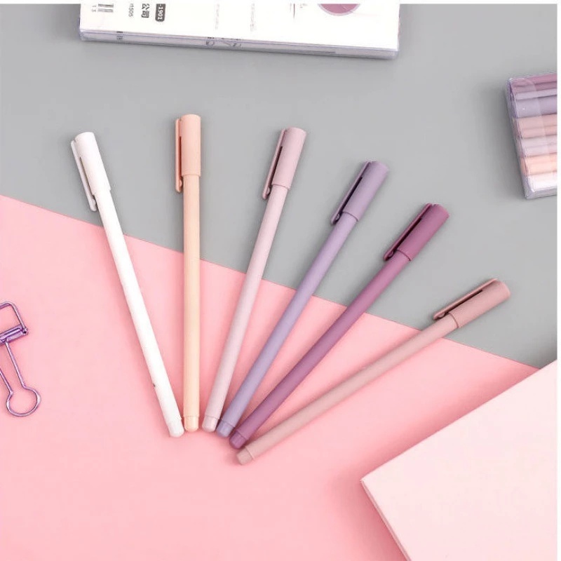 Set 6 Bút Mực Gel Ngòi 0.5mm Màu Đen Trơn Dễ Thương