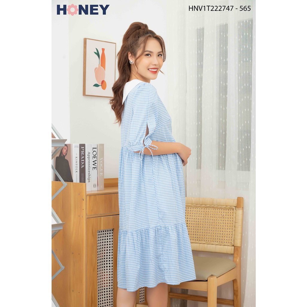 Váy, đầm bầu thiết kế công sở kiểu dáng babydoll tay lỡ cổ sơ mi - Thời trang đầm bầu cao cấp HONEY