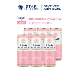 Lốc 6 lon trà trái cây STAR KOMBUCHA Vải Kiwi / Lovely Lychee (250ml/lon) - Trà Kombuch chứa probiotics bảo vệ sức khoẻ