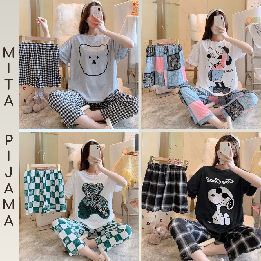 Set đồ bộ nữ mặc nhà tay ngắn thun mềm mại họa tiết dễ thương - CTN6
