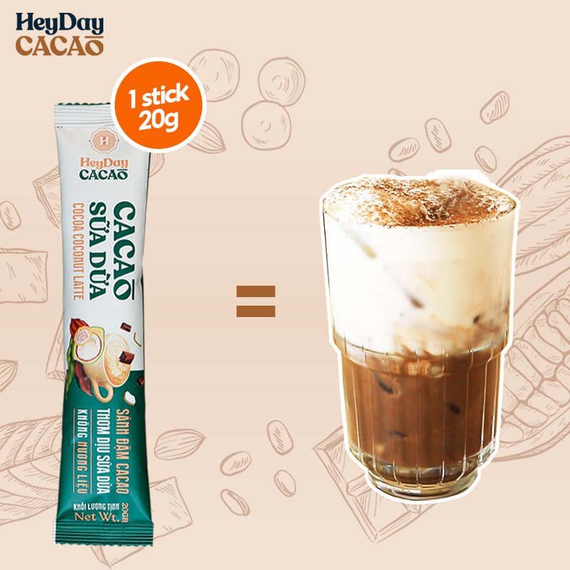 Bột Cacao Sữa Dừa Heyday - Gói Tiện Lợi 20g - Bột cacao sữa dừa tự nhiên, thuần chay - Heyday Cacao