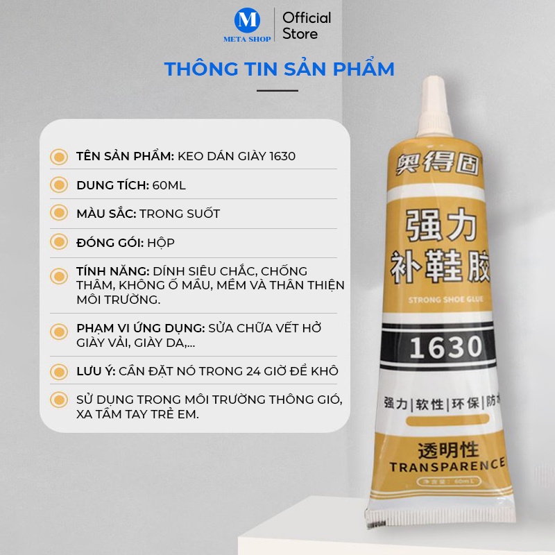 Keo Dán Giày Dép Chuyên Dụng 1630 Aodegu 60 ml - Dính Siêu Chắc, Trong Suốt - Có Kèm Phụ Kiện, Dụng cụ - Meta Shop