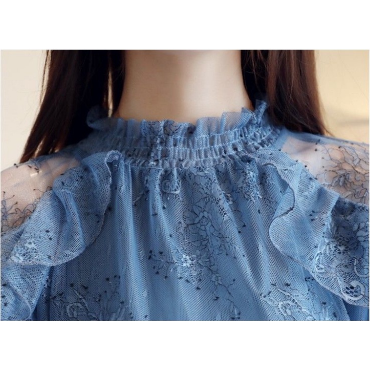 Áo Sơ Mi Chiffon Tay Dài Cổ Cao Phối Ren Phong Cách Phương Tây Hợp Thời Trang Mới