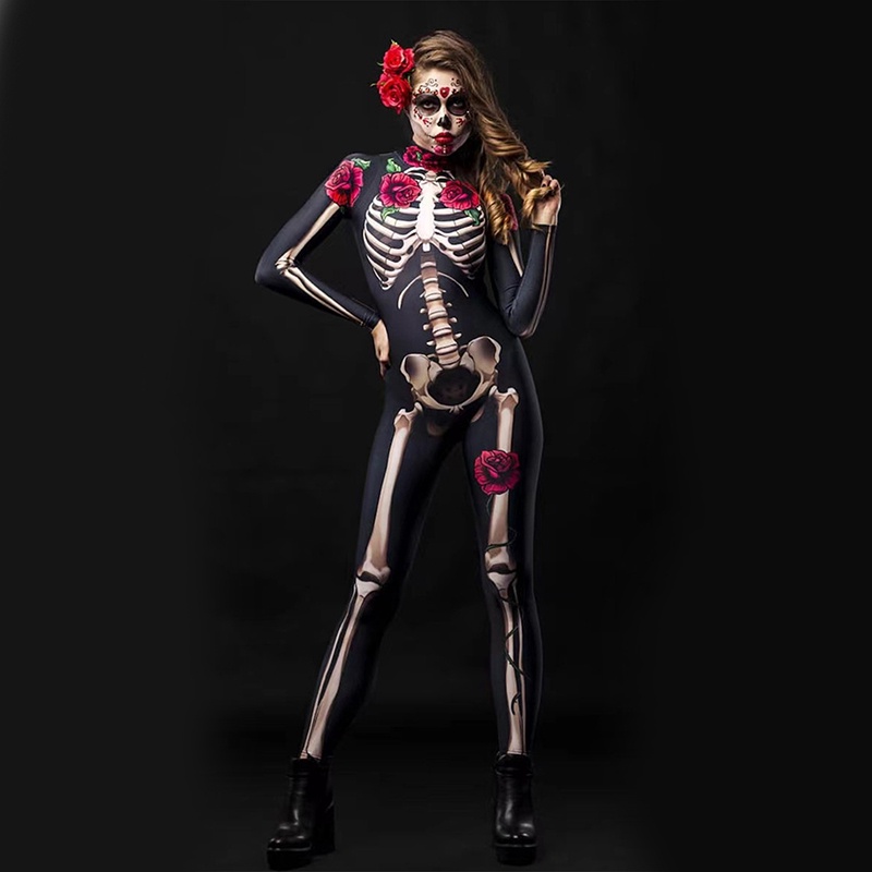 Bộ Đồ Liền Thân Hóa Trang Đầu Lâu Độc Đáo Cho Nữ Dịp Halloween