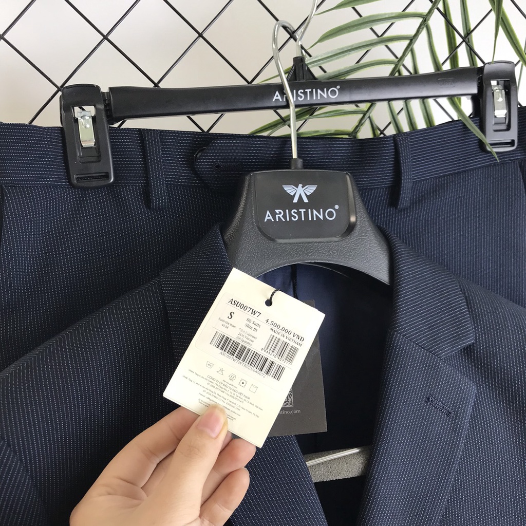 ( Xả Kho )Bộ vest  nam Aristino from ôm  ASU007W7 tím than kẻ