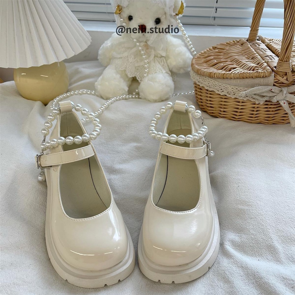 Giày oxford lolita quai ngọc khóa cài đế độn 4cm da bóng thời trang cho nữ neih.studio