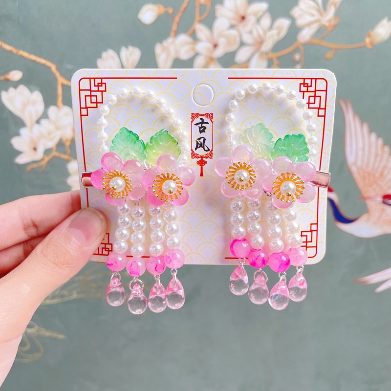 1 Cặp Trâm Cài Tóc Đính Hoa / Trái Cây / Tua Rua Phong Cách Trung Hoa Cổ Điển Cho Bé Gái