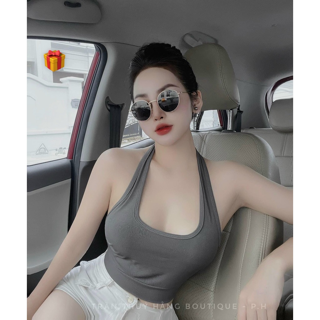 Sét áo yếm croptop trơn phối áo ngoài tay dài trễ vai rút dây 2 bên cực xinh , chất thun gân mềm mịn