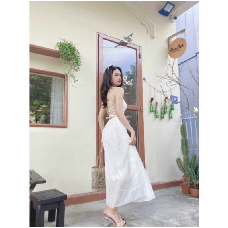 Đầm maxi cổ yếm đan dây hở lưng